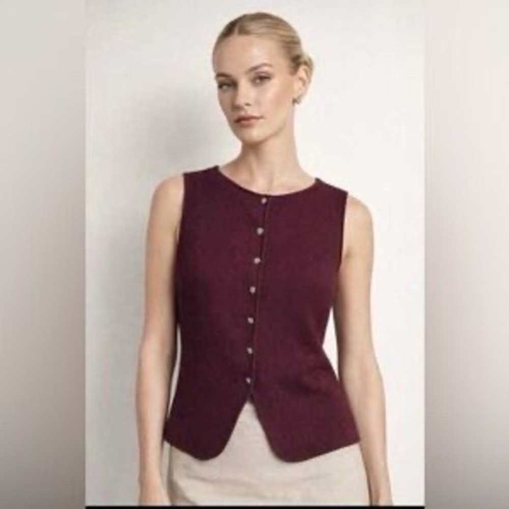 Song of Style Aimee Song Vest Womens XL Burgundy Sleeveless Knit Button Down